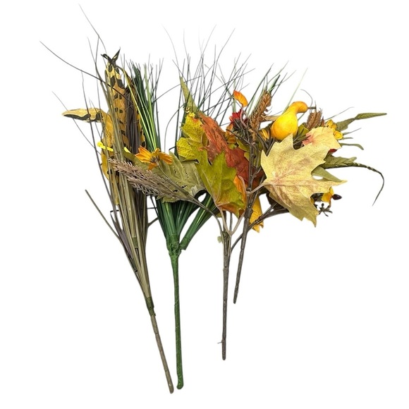 FALL HARVEST ARTIFICIAL FLORAL BUNDLE AUTUMN LEAVES WHEAT GOURDS WILD GRASS - Picture 2 of 6